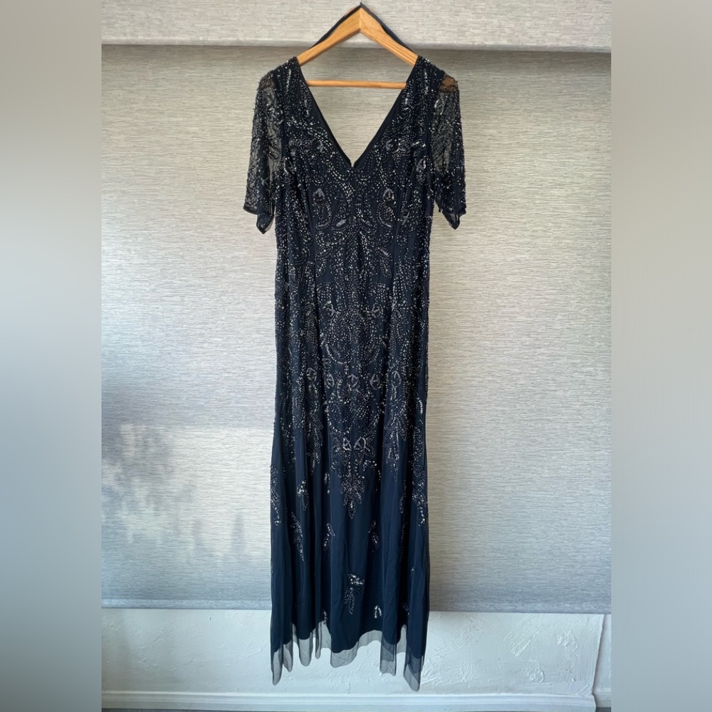 Adrianna Papell Midnight Blue Formal Beaded Gown